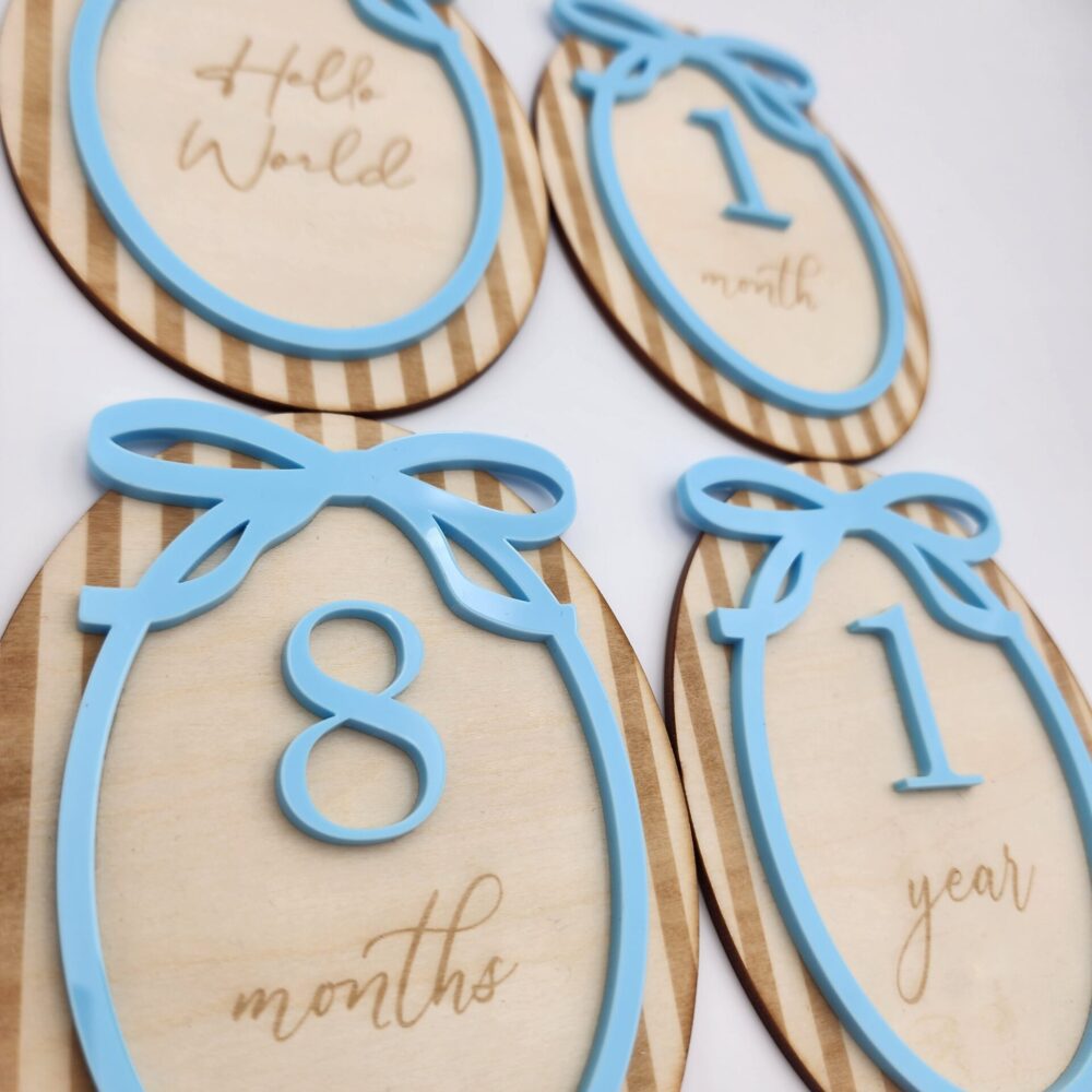 Baby Announcement & Milestone Bow set – Blue