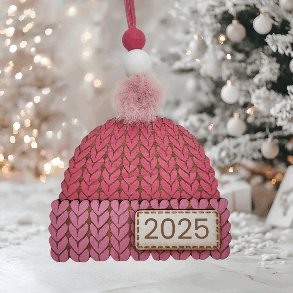 Knitted Beanie Christmas Ornament – Pink