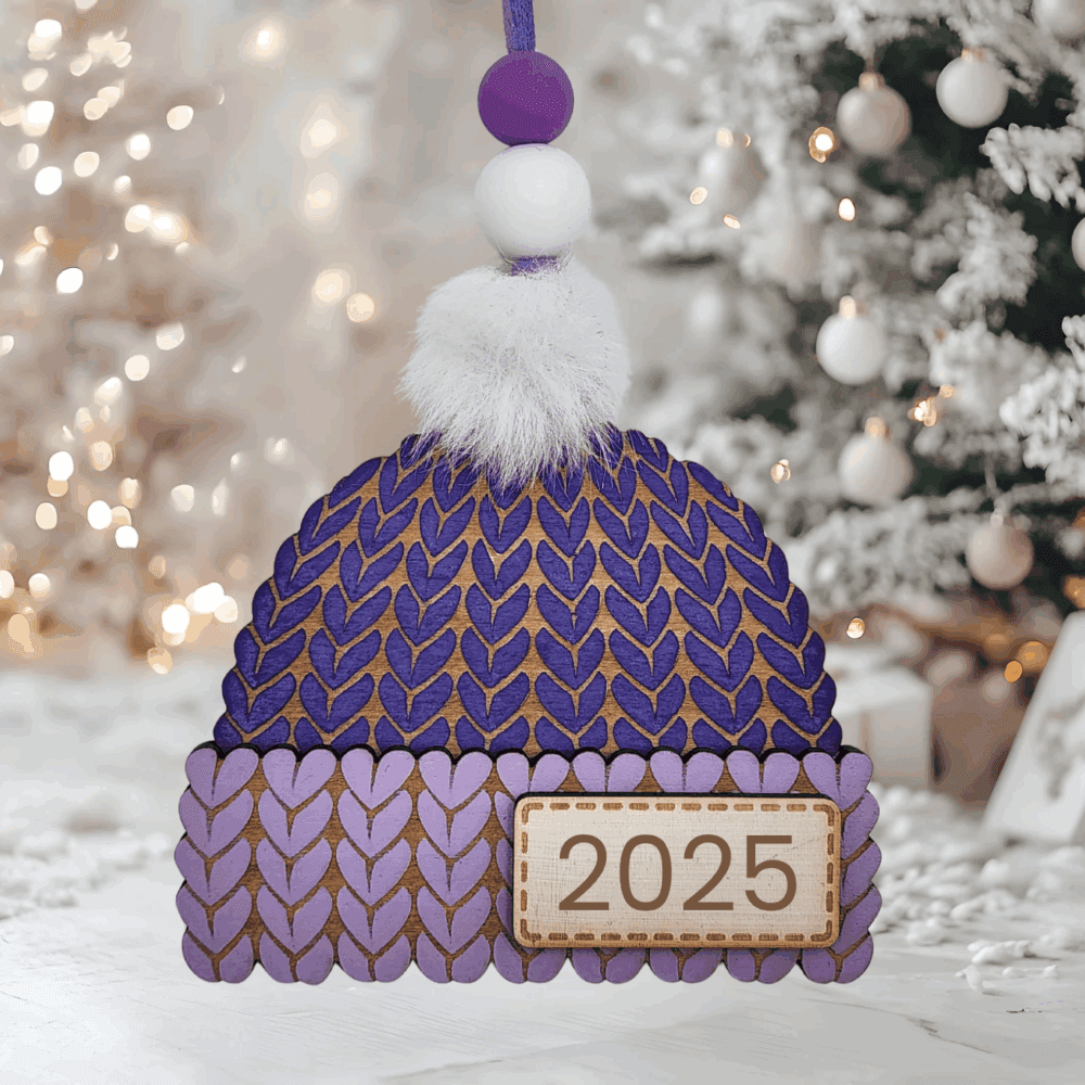 Knitted Beanie Christmas Ornament – Purple