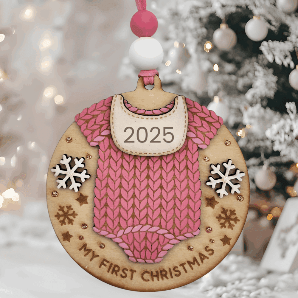 Baby’s First Christmas Romper Bauble – Pink