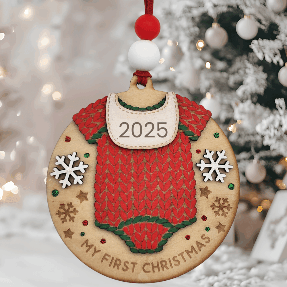 Baby’s First Christmas Romper Bauble – Red