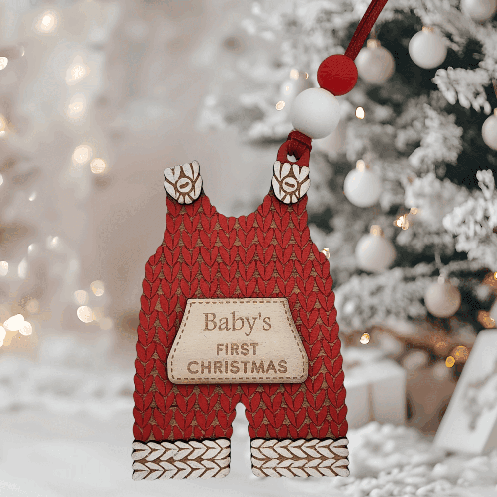 Knitted Overalls Christmas Ornament – Red