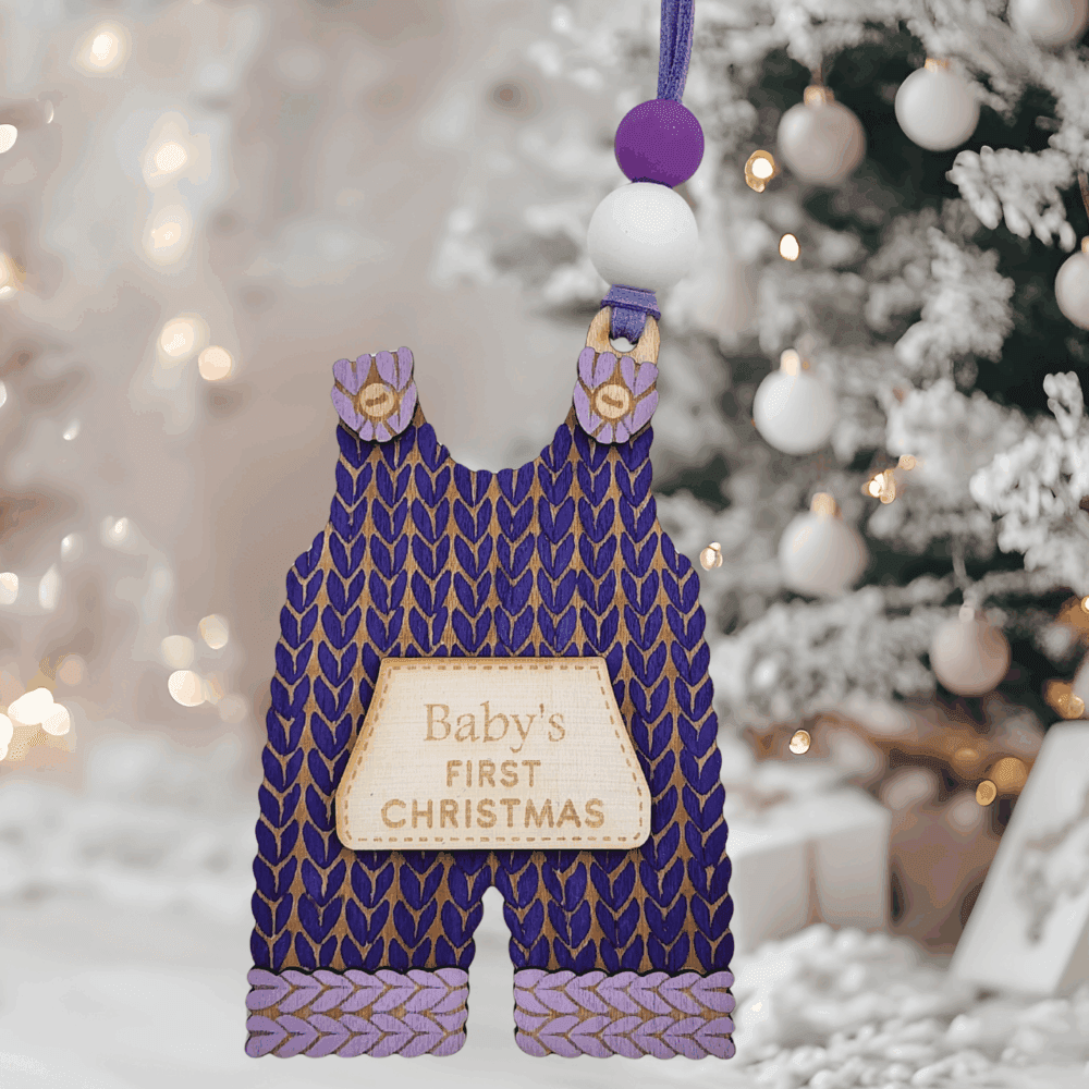 Knitted Overalls Christmas Ornament – Purple