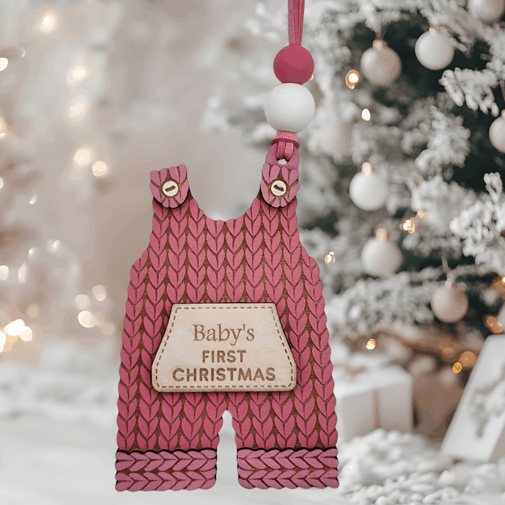 Knitted Overalls Christmas Ornament – Pink