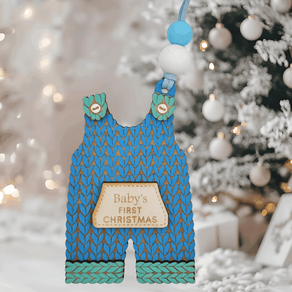 Knitted Overalls Christmas Ornament – Blue