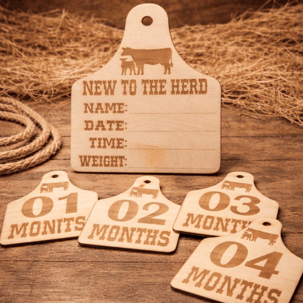 Cow Tag Announcement Plaque + Milestone Cards